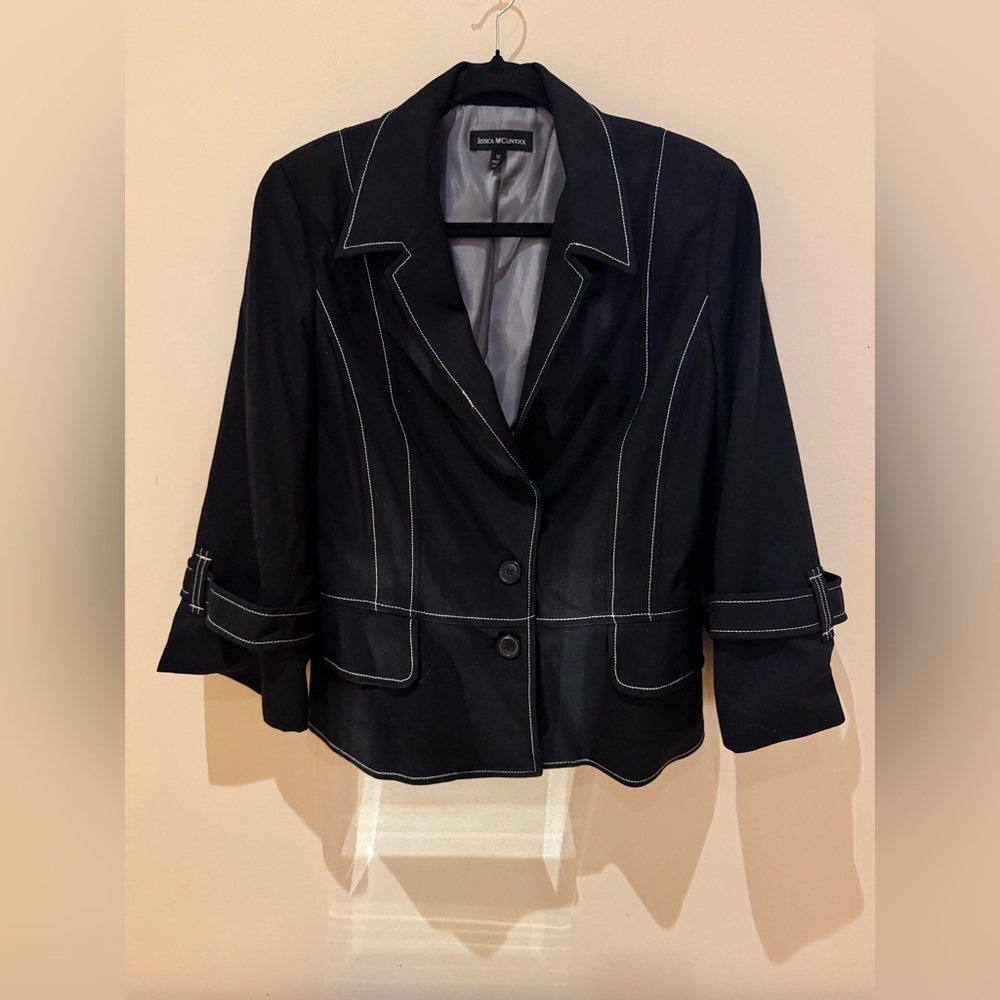 Jessica McClintock Vintage Black Blazer with White Stitching
